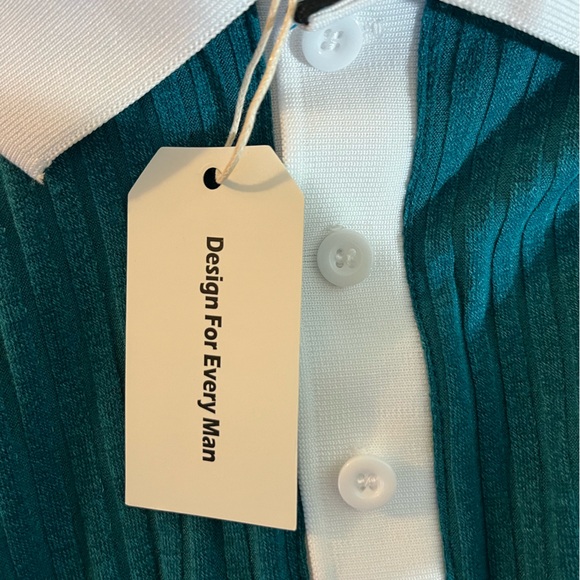 Ouku Men's Shirt Size XL Short Sleeve Turquoise White Trim Golf Casual NWT - Picture 4 of 6